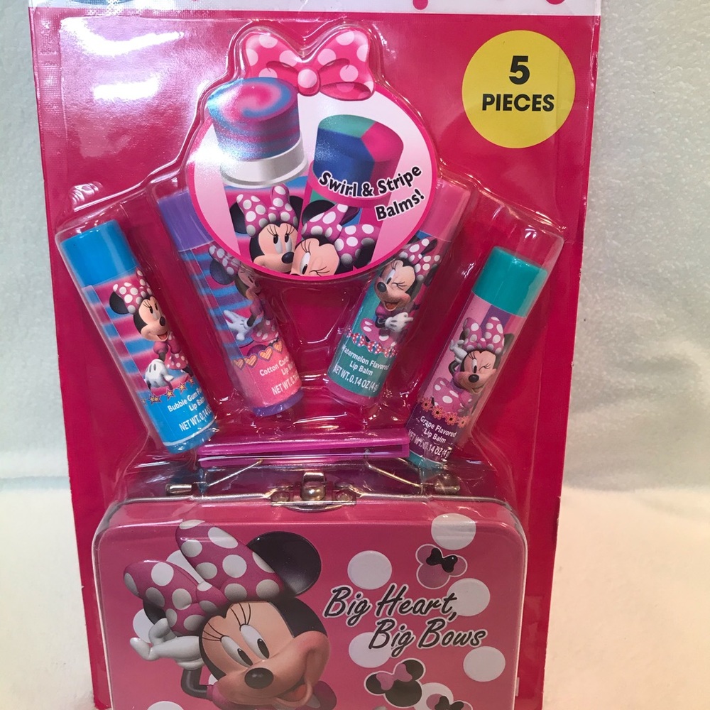 Disney Minnie Mouse Lip Balms Tin Case NIB